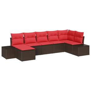 Ensemble de canapés de jardin en polyrotin marron 7 pièces avec coussins - Product Image 2