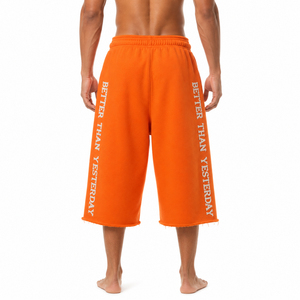 Distressed Embroidery Fleece <b>Shorts</b> Oversize 450 GSM Cotton Terry <b>3</b>/<b>4</b> Wide Leg <b>Shorts</b> Men Casual Winter Sweat <b>Shorts</b> Knee Length - Product Image 2