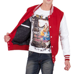 Veste universitaire rouge pour homme avec manches blanches, style bomber, veste décontractée de style baseball, mode collège et lycée, manteau chaud d'hiver - Product Image 4