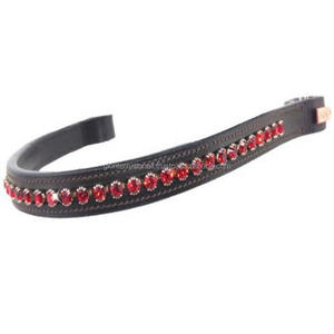 Bandeau ajustable en cuir italien noir pour sourcils de cheval Bandeaux rembourrés en cuir avec gros cristaux multicolores - Product Image 5