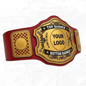 Ceinture de championnat de lutte style Pro personnalisée, plaque métallique plaquée or, cuir rouge, sangle de titre d'arts martiaux, championnat personnalisé - Product Image 3