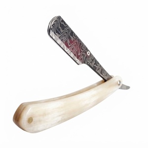 IKZARSA Straight <b>Razor</b> Buffalo Bone Handle Stainless Steel Blade Single Blade Damascus Pattern <b>for</b> <b>Men</b> Outdoor Use Barber - Product Image 5
