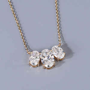 Oval Cut Lab Grown Diamond Pendant S925 Sterling <b>Silver</b> Yellow Gold Plated Luxury 3 Piece EF Clarity <b>Charm</b> Gift for Women - Product Image 4