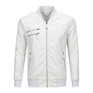 Blouson bomber noir en PU pour homme, col montant, fermeture éclair, style moto, coupe classique, couleur unie, pour l'automne - Product Image 2