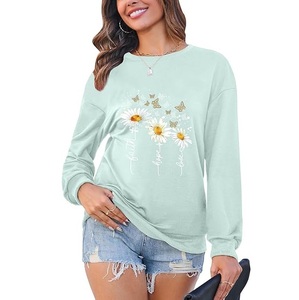 Nouveau design de luxe, sweat-shirt en coton pour femme à manches longues, col et épaules tombantes, imprimé, confortable, décontracté, hiver, imprimé personnalisé - Product Image 3