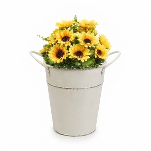 Pot de fleurs en métal blanc avec poignée, style rustique, arrangement de tournesols, vase de table pour la décoration de la maison - Product Image 1