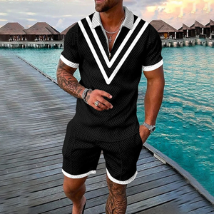Conjunto Deportivo de Verano para Hombre con Estampado 3D, Camiseta Polo con Cierre y Pantalones Cortos, 2 Piezas, Estilo Geométrico, Ropa para Vacaciones - Product Image 4