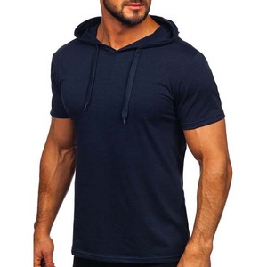 <span class=keywords><strong>Felpa</strong></span> <span class=keywords><strong>con</strong></span> <span class=keywords><strong>Cappuccio</strong></span> Estiva da Uomo ad Alte Prestazioni, 100% Cotone Felpato, Manica Corta, Logo Ricamato Personalizzato, Tasche <span class=keywords><strong>con</strong></span> Coulisse, Blu Navy - Product Image 4