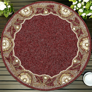 Glass Beaded Placemat for <b>Dining</b> <b>Table</b> With Red Gold Silver <b>White</b> Silver Circle Beaded Placemat for Occasional Decoration Party - Product Image 1