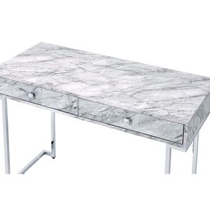 Scrivania rettangolare con piano in pietra ingegnerizzata bianca e 2 cassetti cromati per l'uso con computer - Product Image 5