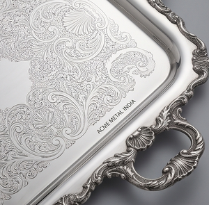 Plateau de service artisanal en métal poli avec motif Paisley, design vintage et poignées, idéal pour les mariages, les événements et l'usage domestique - Product Image 3