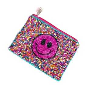Monedero con cuentas de semillas de cara sonriente, hermoso monedero personalizado con cuentas, monedero para mujer, monedero de moda con - Product Image 1
