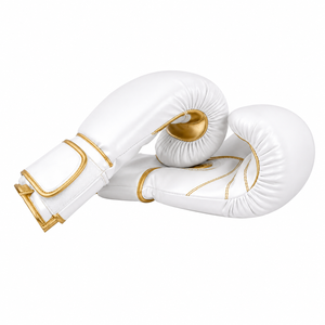 Gants de boxe Premium White Gold Elite en PU pour l'entraînement, le sparring, le kickboxing et le MMA avec support de poignet sécurisé - Product Image 1