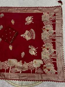 Sari de seda Dola de diseño exclusivo con blusa elegante, estilo étnico moderno, a la última moda india, modesto, para fiestas, para mujer. - Product Image 3