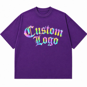 Camiseta Extra Grande con Gráfico Reflectante Morado Personalizado |   Camiseta Urbana de Algodón Grueso |   Fábrica OEM ODM - Product Image 1