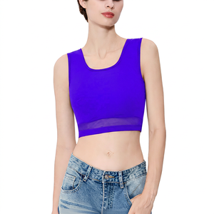 Crop top noir pour femme avec couche transparente, soutien moyen, fitness, couleur unie, Spandex Polyester - Product Image 5