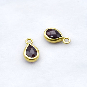 Natural Garnet Pear Pendant Gold Plated Bezel <b>Set</b> Charm Birthstone Earring Wholesale Jewelry Connector Sold Per <b>Pc</b> - Product Image 5