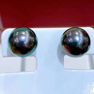 Pendientes de Perlas Naturales Verde Pavo Real de Tahití de 9-10 mm, Brillantes, Impecables, Versátiles, Plata de Ley 925, para Uso Diario - Product Image 4