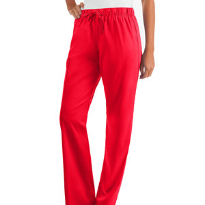 Conjunto de uniforme médico rojo para mujer, top con cuello en V y bolsillos, y pantalones con cintura elástica. - Product Image 3