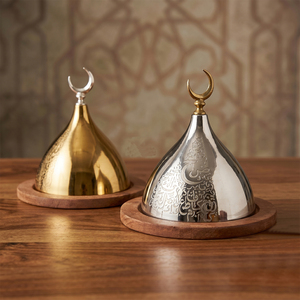 Ensemble de cloches de service en forme de croissant métallique arabe, or et argent, avec base en bois, pour les célébrations traditionnelles des fêtes, vaisselle de table - Product Image 1