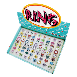 Cute Animal Shape High Quality Eco-friendly Alloy + Resin Rings <b>Mixed</b> Designs Glitter Kids Jewelry Findings <b>Box</b> Pack Made Taiwan - Product Image 4