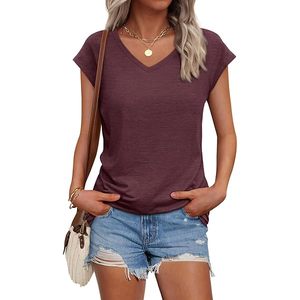 เสื้อยืดคอวีผู้หญิงลำลองแบบเรียบๆ แฟชั่นฤดูร้อนสไตล์สปอร์ต - Product Image 1