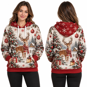Women's Christmas Ornament Printed Hooded Pullover Sweatshirt Full Sleeve Knitted Winter Hoodie With Pockets - Product Image 6