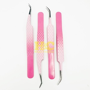 Pince à cils rose en acier inoxydable pour extensions de cils, personnalisable avec logo privé, outils pour cils - Product Image 1