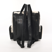 Sac à dos pour ordinateur portable en cuir de vachette à poils, imperméable, avec doublure en polyester, écologique, style western, pour voyages et école, unisexe
