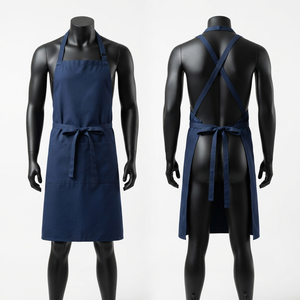 Tablier de Chef Unisexe en Toile Coton Polyester 240 GSM de Qualité Supérieure, Imprimé Sérigraphié Bleu Marine, Bretelles Croisées, Logo Personnalisé - Product Image 1