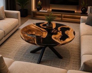Black <b>Epoxy</b> Resin Midnight <b>Table</b> Round <b>Coffee</b> <b>Table</b> Natural Wood <b>Table</b> Luxury <b>Coffee</b> <b>Table</b> Handmade Furniture Wood Resin - Product Image 2