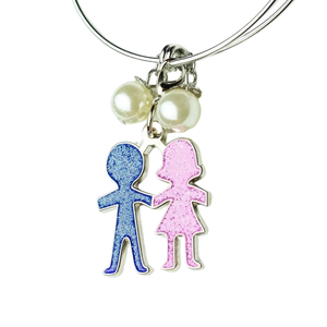 Pulsera de Alambre Plateado con Dijes de Niño y Niña, Ajustable, Accesorio de Joyería de Moda para Mujer, Regalo para Uso Diario - Product Image 6