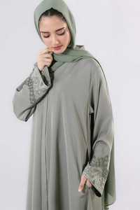 2026 Women's Modest Islamic Dubai <b>Abaya</b> Cardigan Front Open Breathable V Neck Floor Length Loose Fit Beaded Sleeves Wholesale - Product Image 4