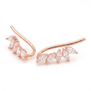 14K Solid Gold Marquise Cut <b>Fine</b> Cuff <b>Earrings</b> Butterfly Shape Modern Statement Jewelry for Women IGI Certified Party Gift - Product Image 2