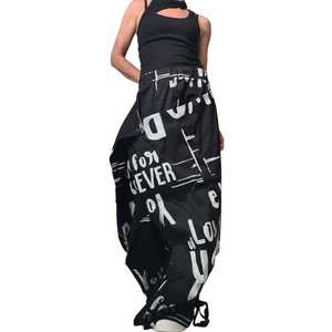 Women's Black Printed Harem Pants High Waist Elastic Loose Fit Full Length Streetwear Style Letter Pattern Summer Wear - Product Image 6