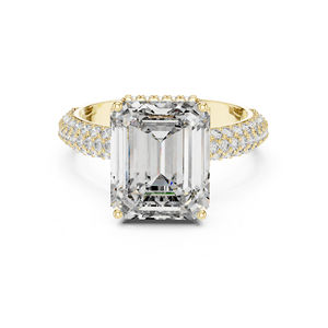 Bague de fiançailles en or jaune 14 carats avec diamant rond et émeraude cultivé en laboratoire pour femme |   Nouveau diamant cultivé - Product Image 1