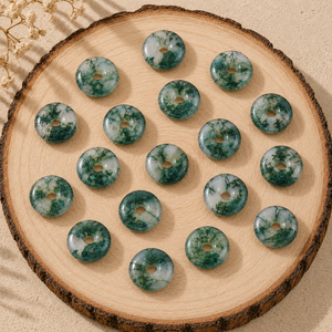Colgante de Ágata Musgosa Lisa en Forma de Donut de 15mm, Piedra Preciosa para Sanación con Cristales, Energía Reiki, Diseño para Fabricación de Joyas al por Mayor - Product Image 6