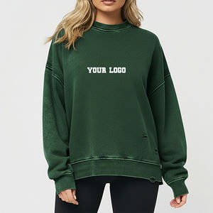 Nouveau Sweat-shirt Femme Streetwear 2025 en Coton 100% 400 g/m² Délavé à l'Acide, Col Rond, Coupe Oversize Vintage - Product Image 4