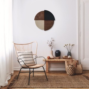 Art mural en bois minimaliste, design géométrique abstrait circulaire, sculpture en bois faite à la main, décoration de salon - Product Image 3