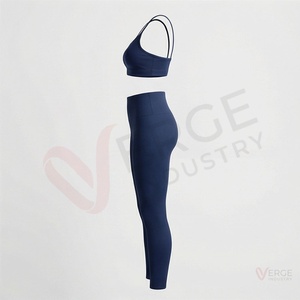 <b>Women</b> Navy <b>Blue</b> Yoga 2 Piece Set Spaghetti Strap Scoop Neck Crop Top High Waist Full Length <b>Leggings</b> - Product Image 4