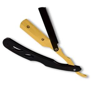 Navaja de afeitar profesional plegable – Mango negro y dorado diseñado para precisión y estilo - Product Image 1