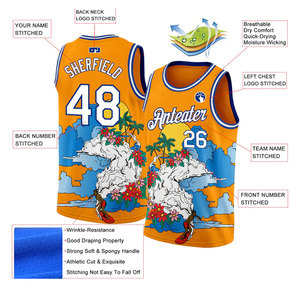เสื้อบาสเก็ตบอลลายต้นปาล์มเขตร้อนแบบกำหนดเอง พิมพ์ลายแบบระเหิด ผ้าตาข่ายระบายอากาศได้ดี สำหรับผู้ใหญ่แบบไม่มีแขน ใส่ได้ทั้งชายและหญิง ชื่อทีมและหมายเลข 00 - Product Image 2