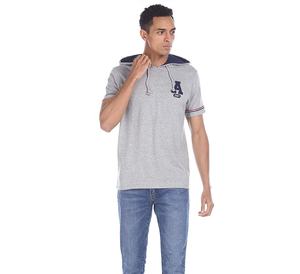 เสื้อยืดผู้ชายทรงสลิมฟิตผ้าฝ้ายโพลีเอสเตอร์พร้อมฮู้ดดีไซน์สำหรับยิมฟิตเนส - Product Image 3