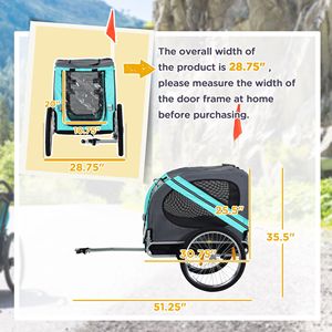 Rimorchio per Bicicletta Blu/Grigio con Ruote Grandi, 3 Ingressi e Rete per Viaggi Fuoristrada, Carrello Trasportino per Animali - Product Image 3