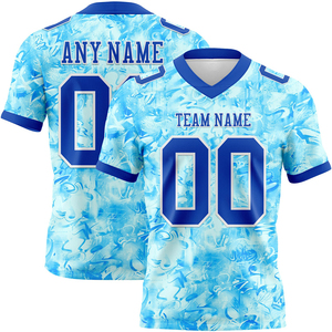 เสื้อฟุตบอลสั่งทำพิเศษ สีฟ้าขาว ลาย 3 มิติ ผ้าตาข่าย ระบายอากาศได้ดี คุณภาพสูง ของแท้ - Product Image 1