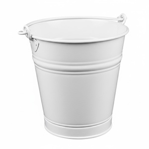 Cubo Galvanizado Blanco con Asa de Madera, Maceta para Jardín, para Flores y Plantas Verdes, Uso en Exteriores, Cubos Vintage - Product Image 3