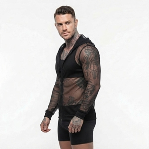 Haut à capuche transparent pour homme en maille fine avec fermeture éclair, coupe ajustée, 100 % polyester, idéal pour l'été - Product Image 4