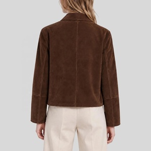 Premium High Quality <b>Brown</b> Cropped Suede <b>Leather</b> <b>Jacket</b> <b>Women</b> Single Breasted Casual Outerwear For Autumn <b>Jacket</b> - Product Image 4