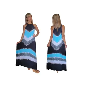 Women’s Halter <b>Neck</b> <b>Tie</b>-Dye Maxi Dress Blue Gradient Bohemian Long Dress Flowy Vacation Beachwear - Product Image 1
