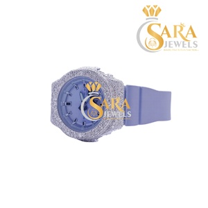 Montre à bracelet en cuir noir sur mesure de qualité supérieure avec strass incrustés et affichage analogique, disponible au meilleur prix - Product Image 3